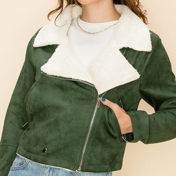 MAUVE Faux Fur Biker Bomber - Picture 2 of 6